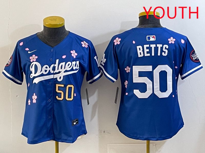 Youth Los Angeles Dodgers 50 Betts Blue Sakura Edition 2025 Nike MLB Jersey style 6